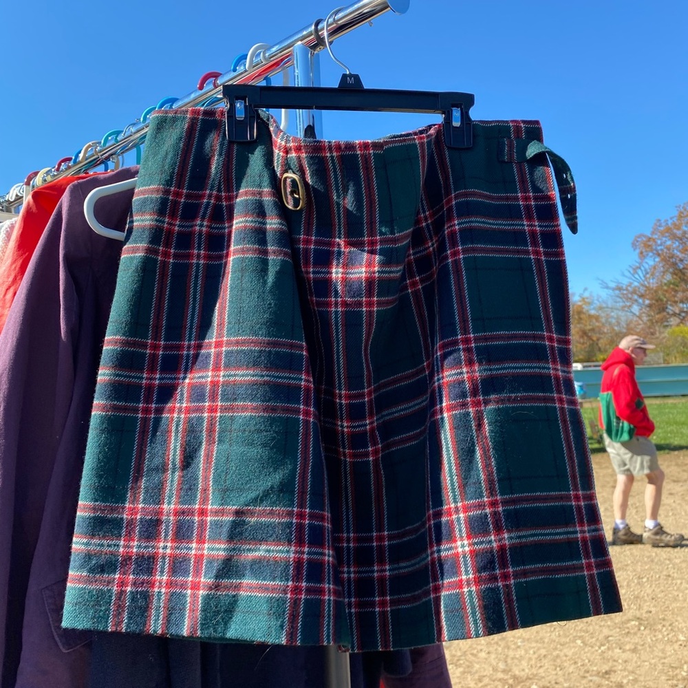 Vintage! Plaid wool wrap skirt with buckles!